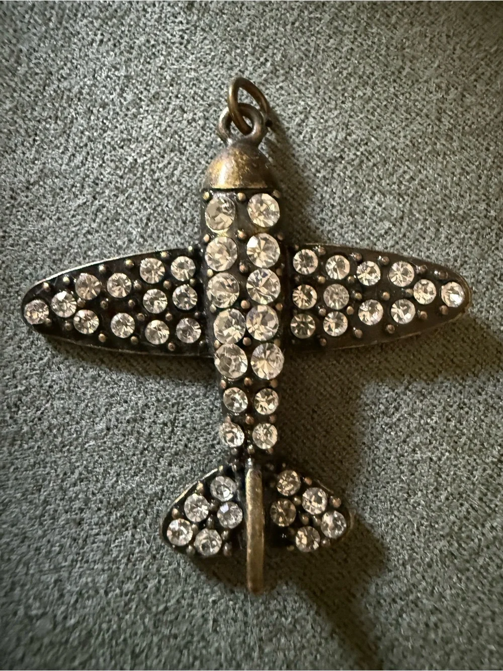 Vintage Airplane Rhinestone Pendant Charm Antique Bronze Style Unisex Jewelry
